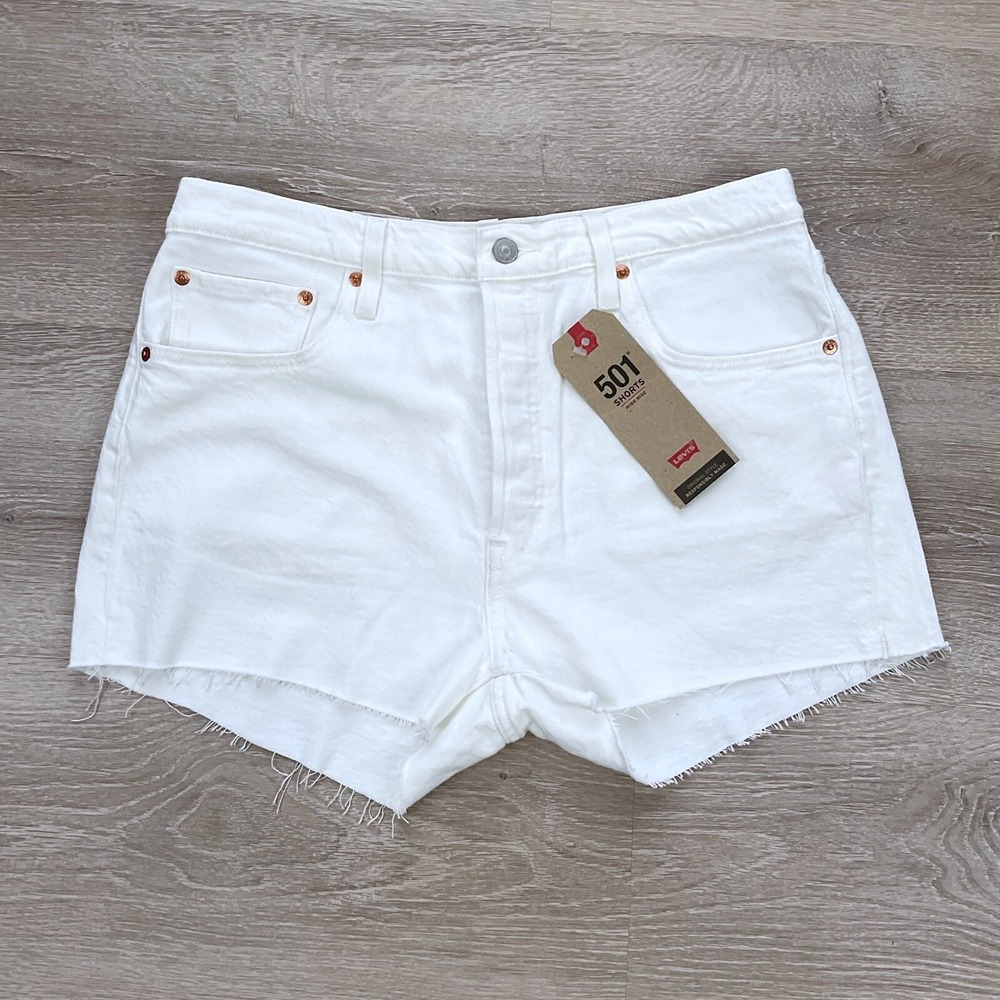 Levis Shorts Womens 33 Ivory Button Fly‎ Cutoff High Waisted Denim NWT